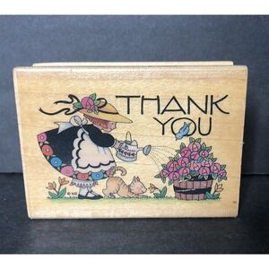Mary Engelbreit Watering the Roses THANK YOU Rubber Stamp #581H All Night Media